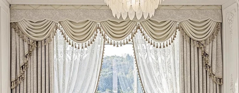 Neue Relief-Jacquard-Beige-Chenille-Vorhänge für Wohnzimmer, Schlafzimmer, Balkone, Villen, individuelle Fenstergitter, Volant