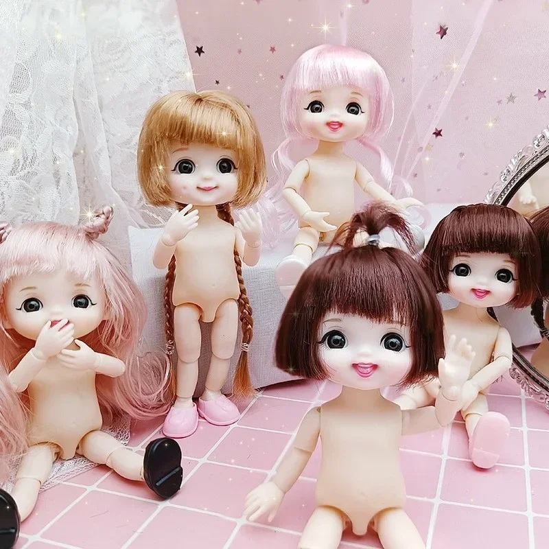 16cm BJD Doll 13 Jointed Multiple Color Hairstyles Cute Face with Shoes for Girls Toys Nude Body Fashion Gift