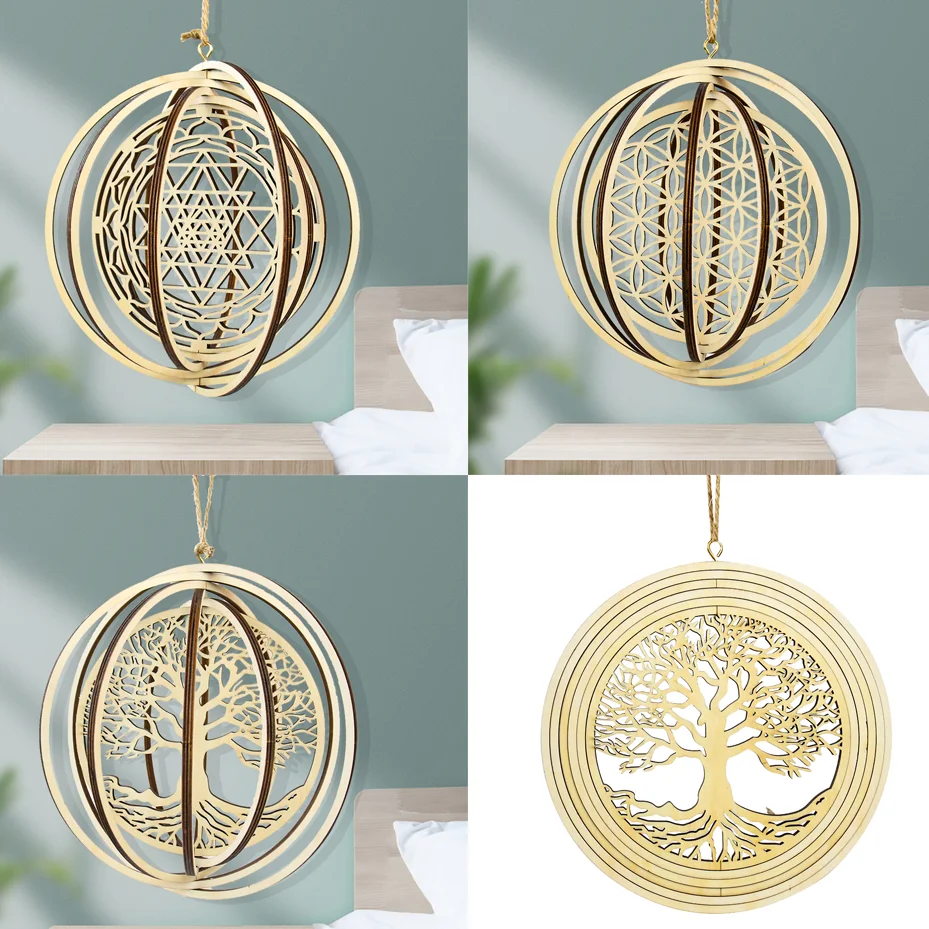 

Large Tree of Life Rotating Wood Chip Pendant Lantern Wooden Hanging Chip Home Ornament Eid Mubarak Ramadan Kareem Room Decor