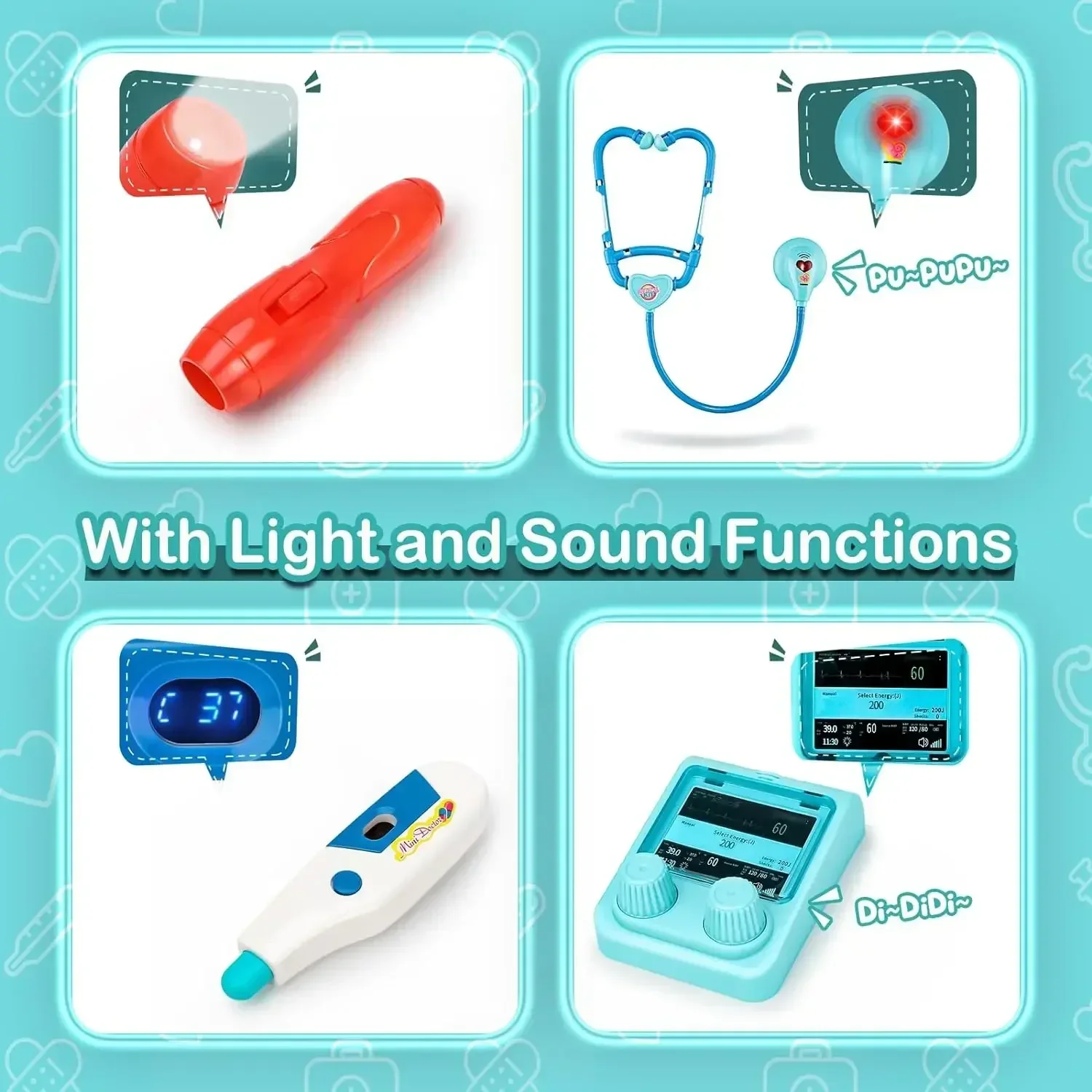 Kit de médecin 2 en 1 pour enfants, Station médicale de jeu de simulation avec stéthoscope, thermomètre, sons et lumières, jouets de médecin pour garçons et filles