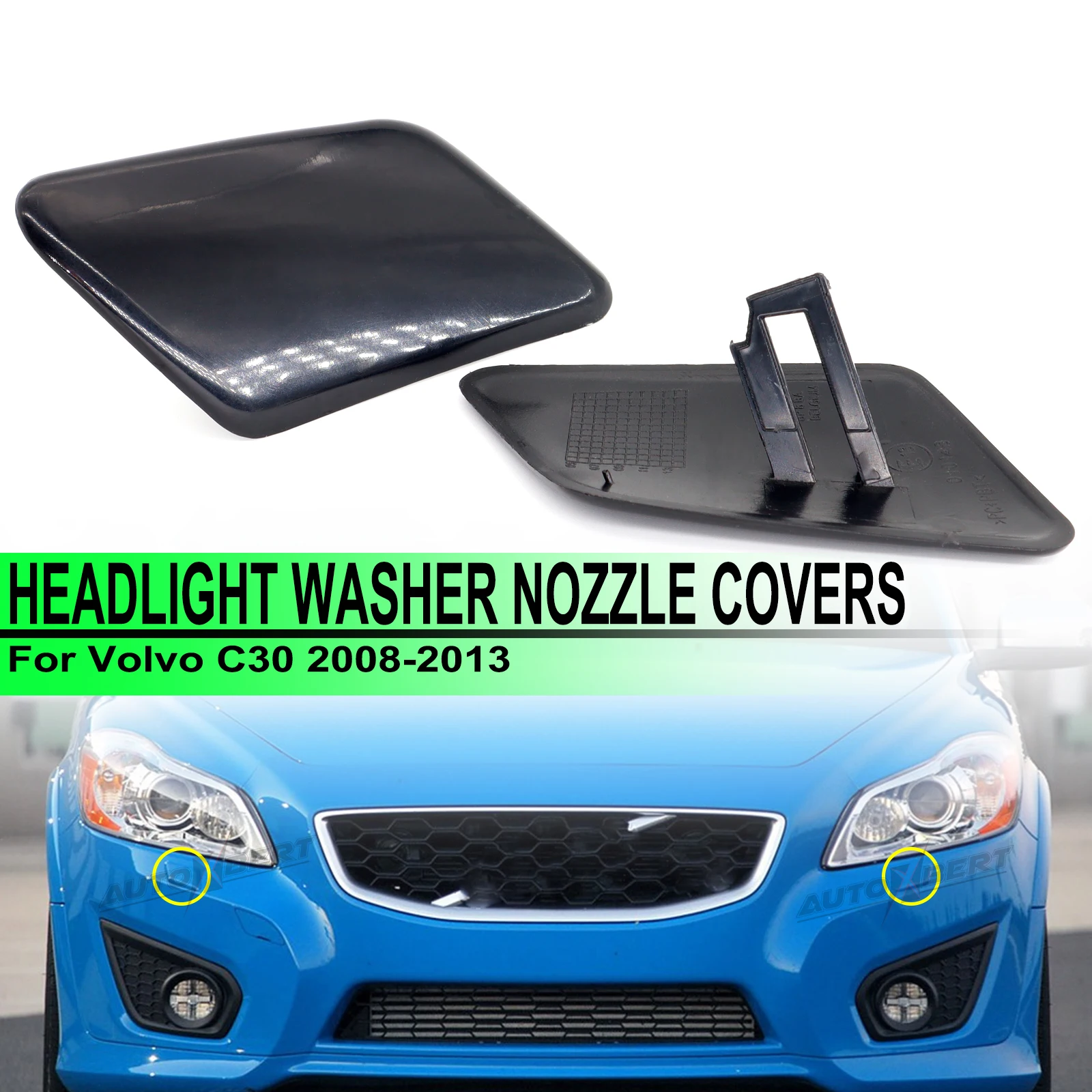 For Volvo C30 2008-2013 Front Bumper Headlight Washer Nozzle Jet Cover R L Headlamp Unpainted Cap 39876478 39876479 Car Styling