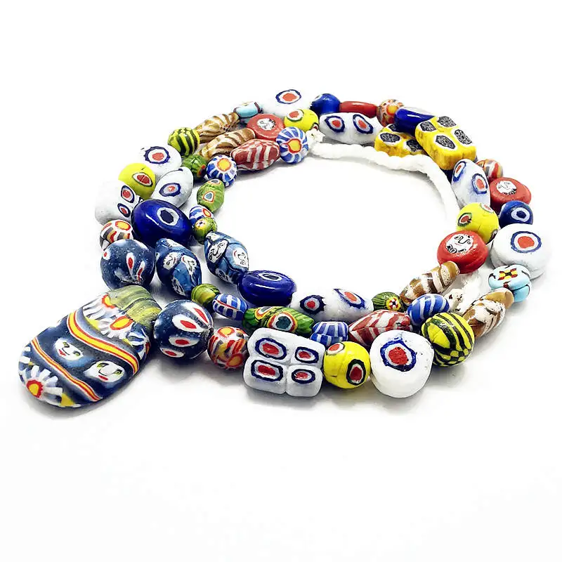 Western Asia Ancient Method Handmade Trade Beads Face Mask Glass Beads Strand Antique Colored Glaze Necklace For Girls TNL488