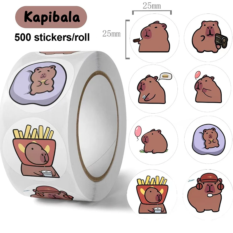 500Pcs Cute Capybara Sticky Paper Sticker Labels Thank You Sticker Stationery Supplies DIY Decoration Scrapbooking Sealing Tape