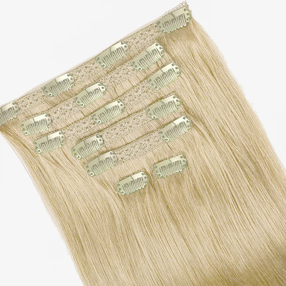 Clip-in haarextensies Steil haar Blonde extensions van echt haar Clip-ins Platinablond Clip-on haarextensies voor dames