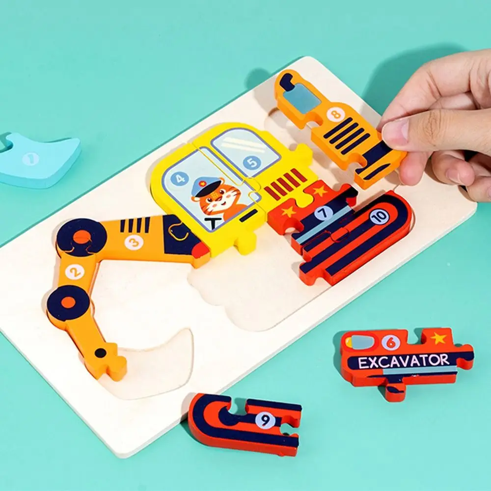 3D School Bus Police Ambulance Animal Early Education Toy Kids Wooden Puzzle Toy Intelligence Game Puzzle Vehicle Jigsaw