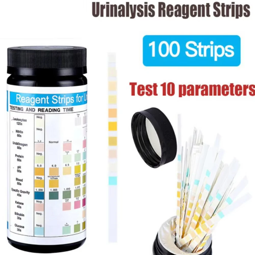 100 Strips URS-10T Urine Test Strips 10 Parameters Urinalysis Reagent Strips for Leukocytes Protein pH Testing Health Monitoring