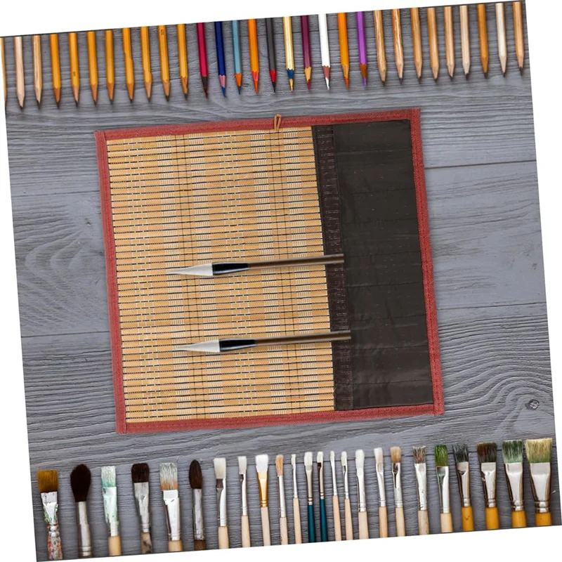 QWE-ม้วนแปรงปากกาผ้าม่านปากกาไม้ไผ่ม้วนปากกากระเป๋าการประดิษฐ์ตัวอักษรและภาพวาดป้องกันคอลเลกชันแปรงกระเป๋า