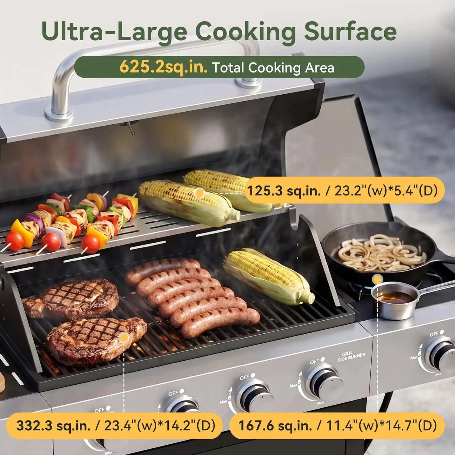 Stainless Steel Construction, Heavy-Duty Cooking Grates, Side Shelves, for Patio Backyard Camping, Black