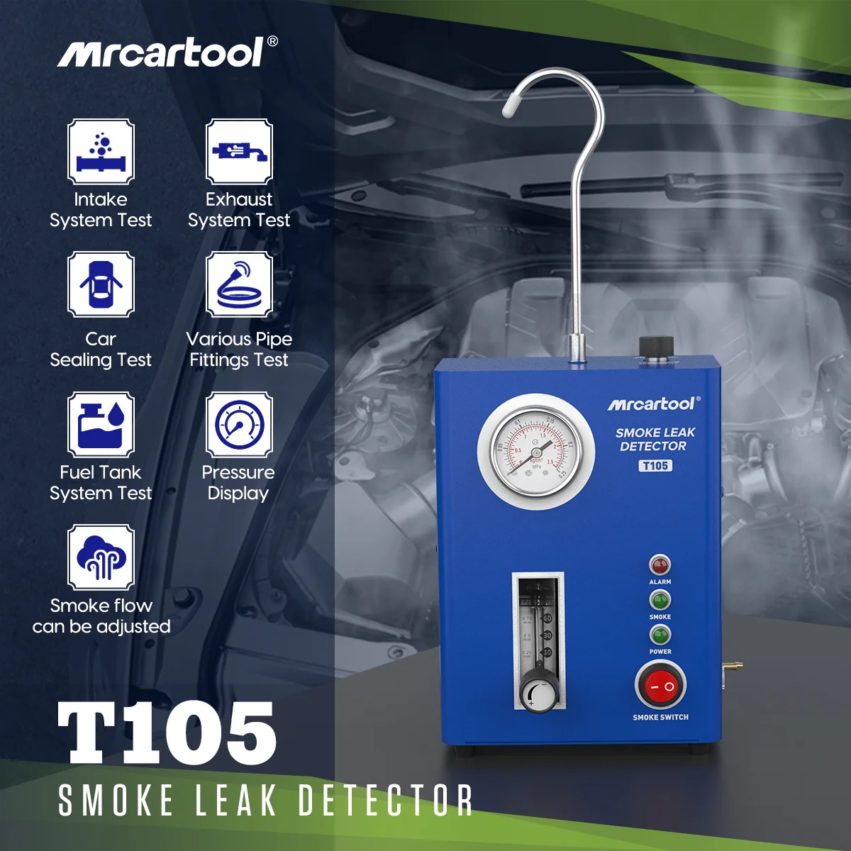 MRCARTOOL T105 Car EVAP Smoke Machine Vacuum Leak Tester Pipe Leakage Analyzer Engine Smoke Detector Tool for Auto Repair