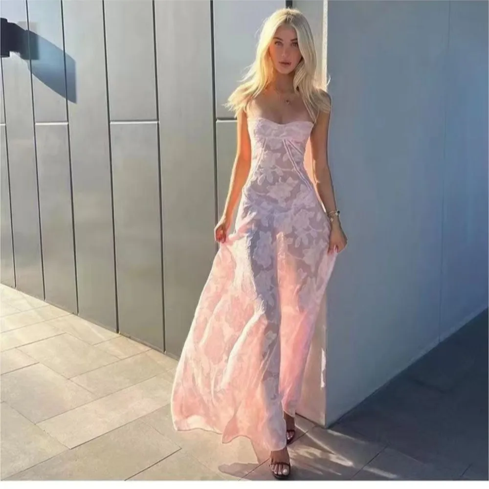 

Летнее женское модное платье без рукавов с тонкими бретелями, однотонное, А-силуэт, длинное, элегантное, для вечеринок