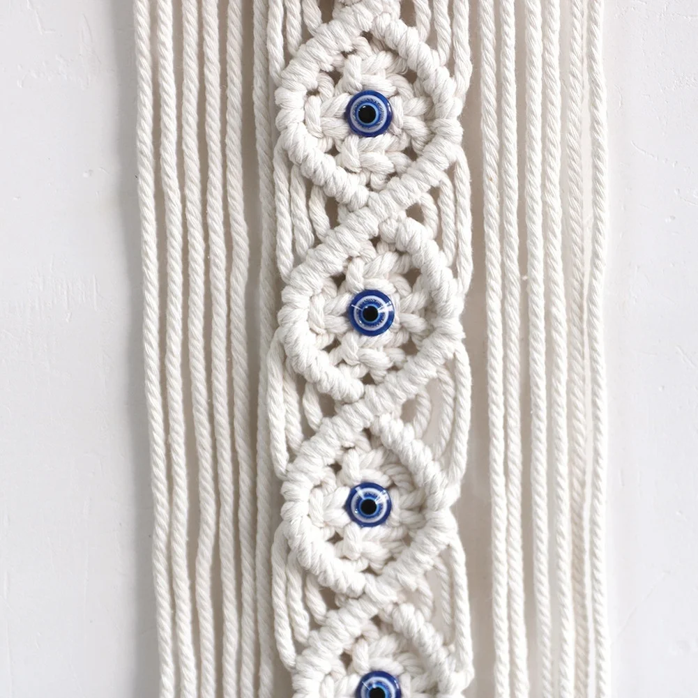 Hand Woven Cotton Rope Tapestry Wall Hanging Bohemian Decor with Wooden Pole Living Room Wall Hanging Ornament