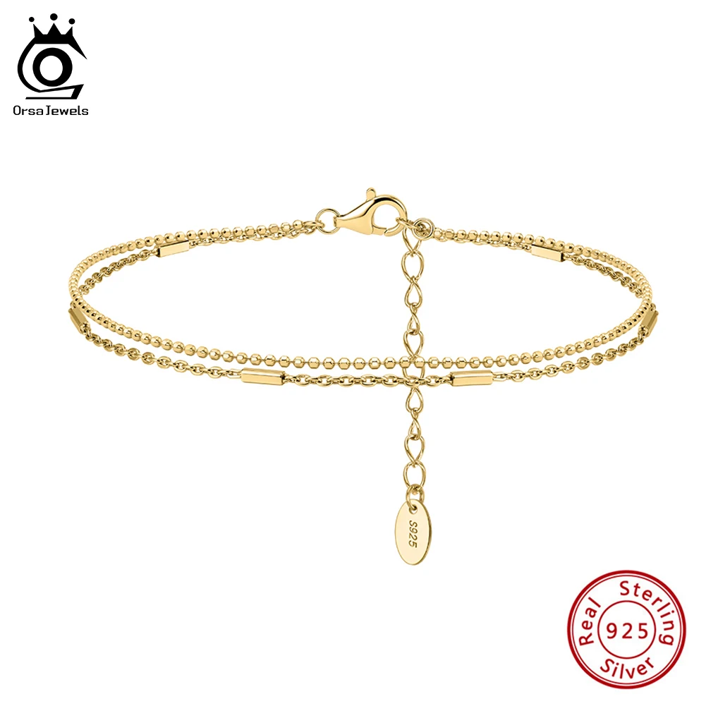 

ORSA JEWELS S925 Sterling Silver Multi-Layered Bracelet Dainty Beaded & Cable Chain Bracelet Trendy Stackable Jewelry Gift SB219