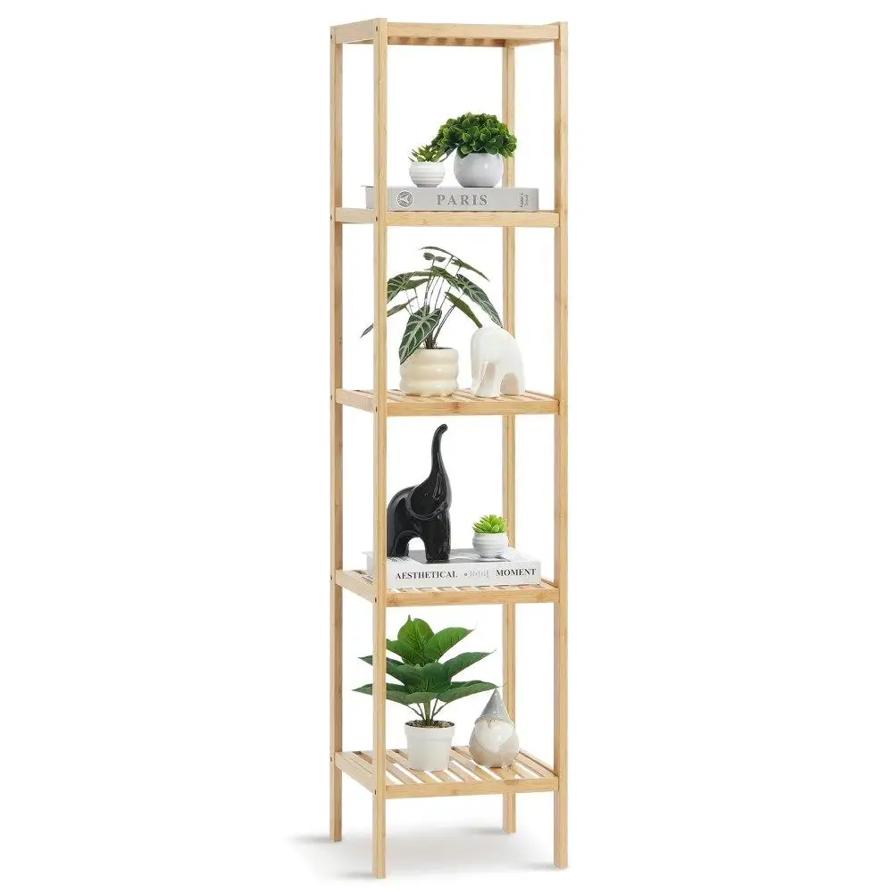

5-Tier Rattan Shelf Narrow Storage Display Organizer Freestanding Plant Stand for bathroom Kitchen Home Multifunctional Bamboo