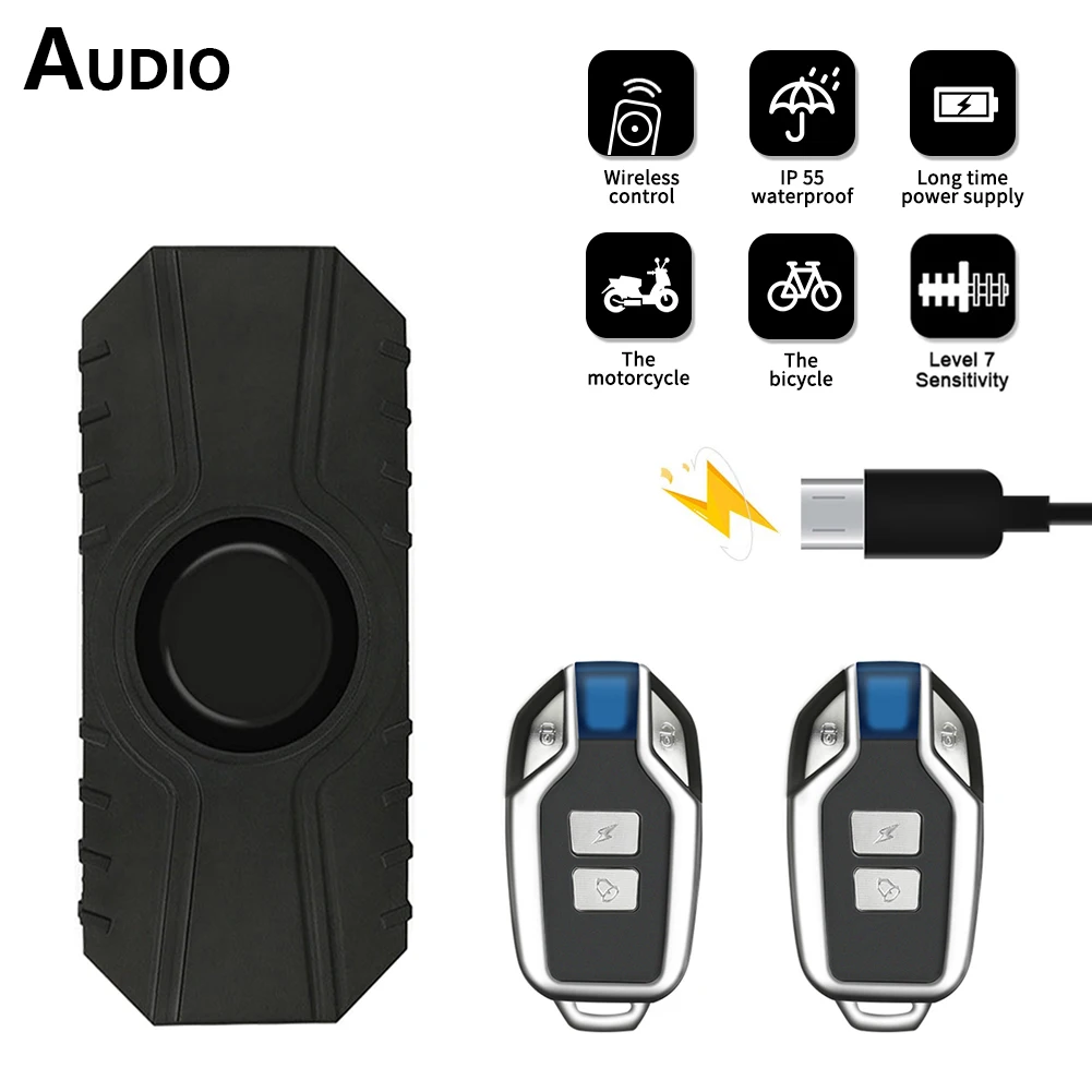 Waterproof Bike Alarm USB Charge Motorcycle Electric Bicycle Security Anti Lost Wireless Remote Control Vibration Detector Alarm