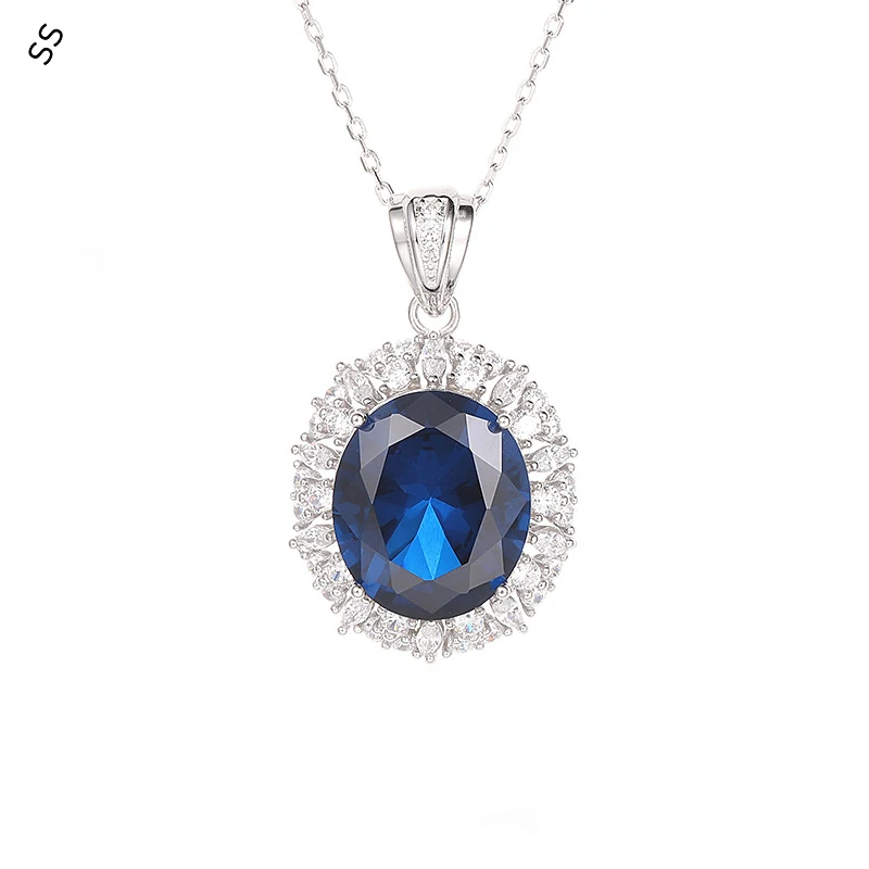 

Fashion Luxury Women's Garment Accessories Yellow/Pink/Blue Gemstone Pendant Necklace S925 Inlaid Diamond Decoration