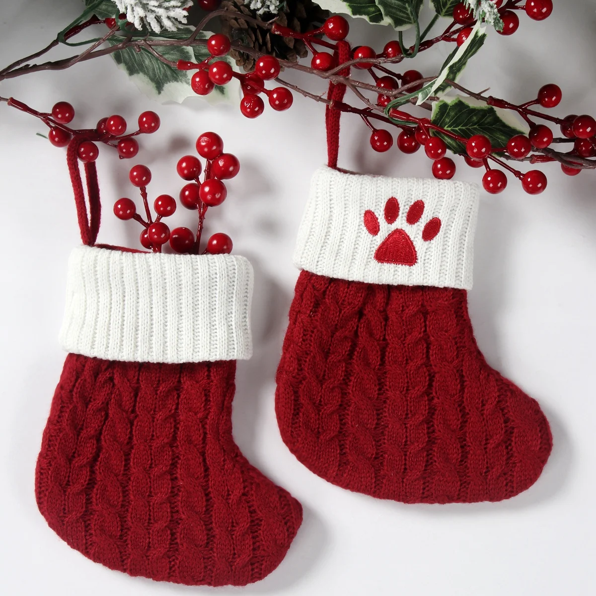 Christmas Socks Knitting Dog Paw Print Stocking Christmas Decoration For Home 2024 Xmas Tree Ornament Gift Navidad Natal 2025