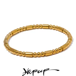 Yhpup 57mm Waterproof Stainless Steel Cast Bead Bracelet Bangle Statement Metal Texture Wrist Jewelry Women's Accessories New