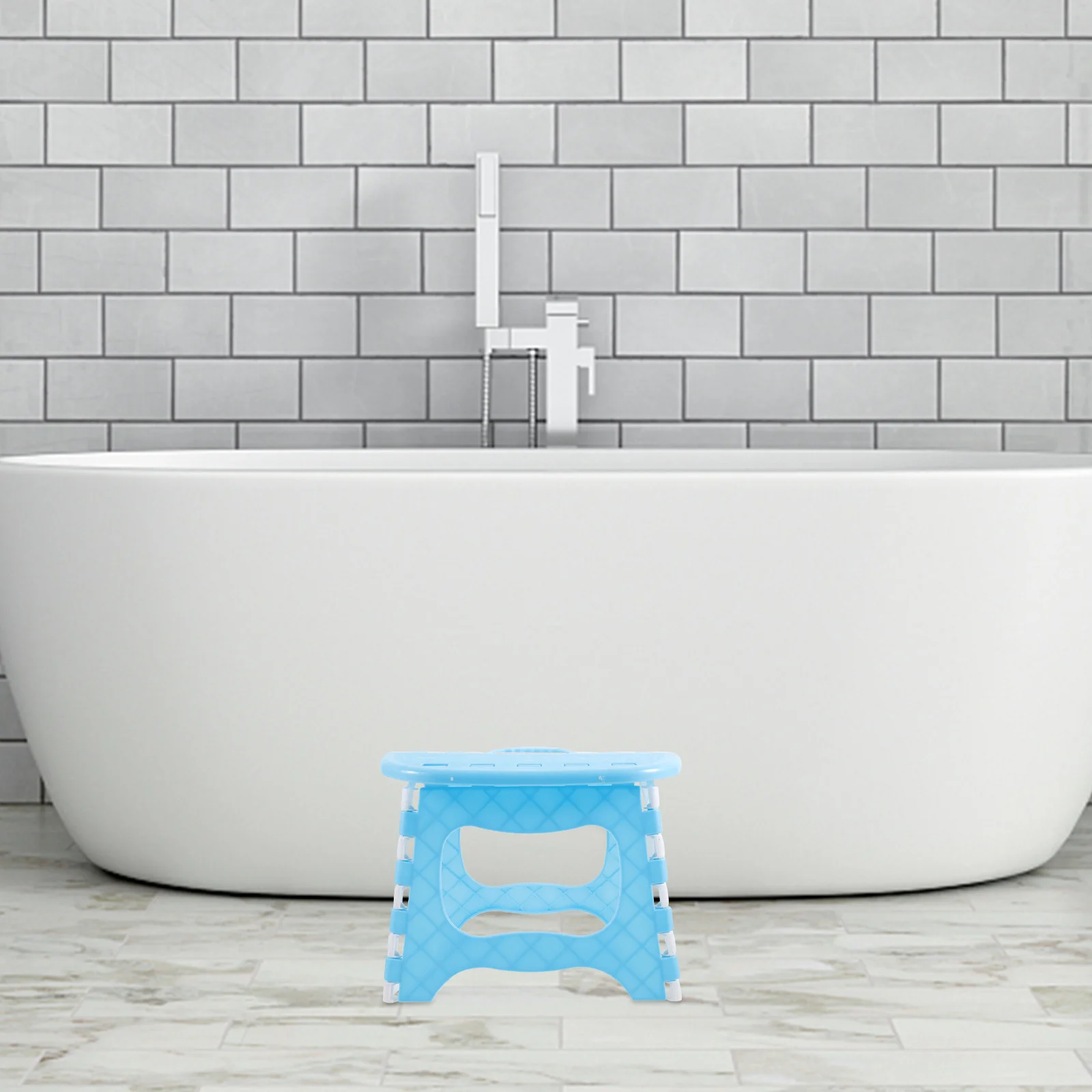 

Foldable Step Stool Large Size Lightweight Portable Plastic Children Furniture Non-Slip Textured Surface Hidden Handle For