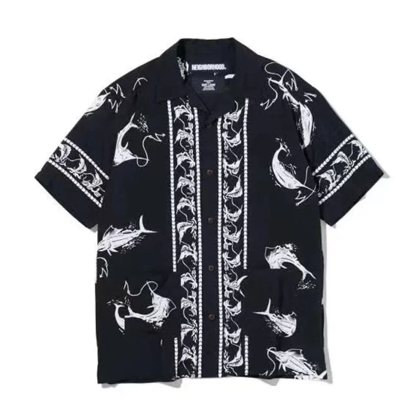 

Neighborhood21ss Swordfish Shirt for Men Summer Short Sleeve Cardigan Loose Hawaiian Print New Arrival Style