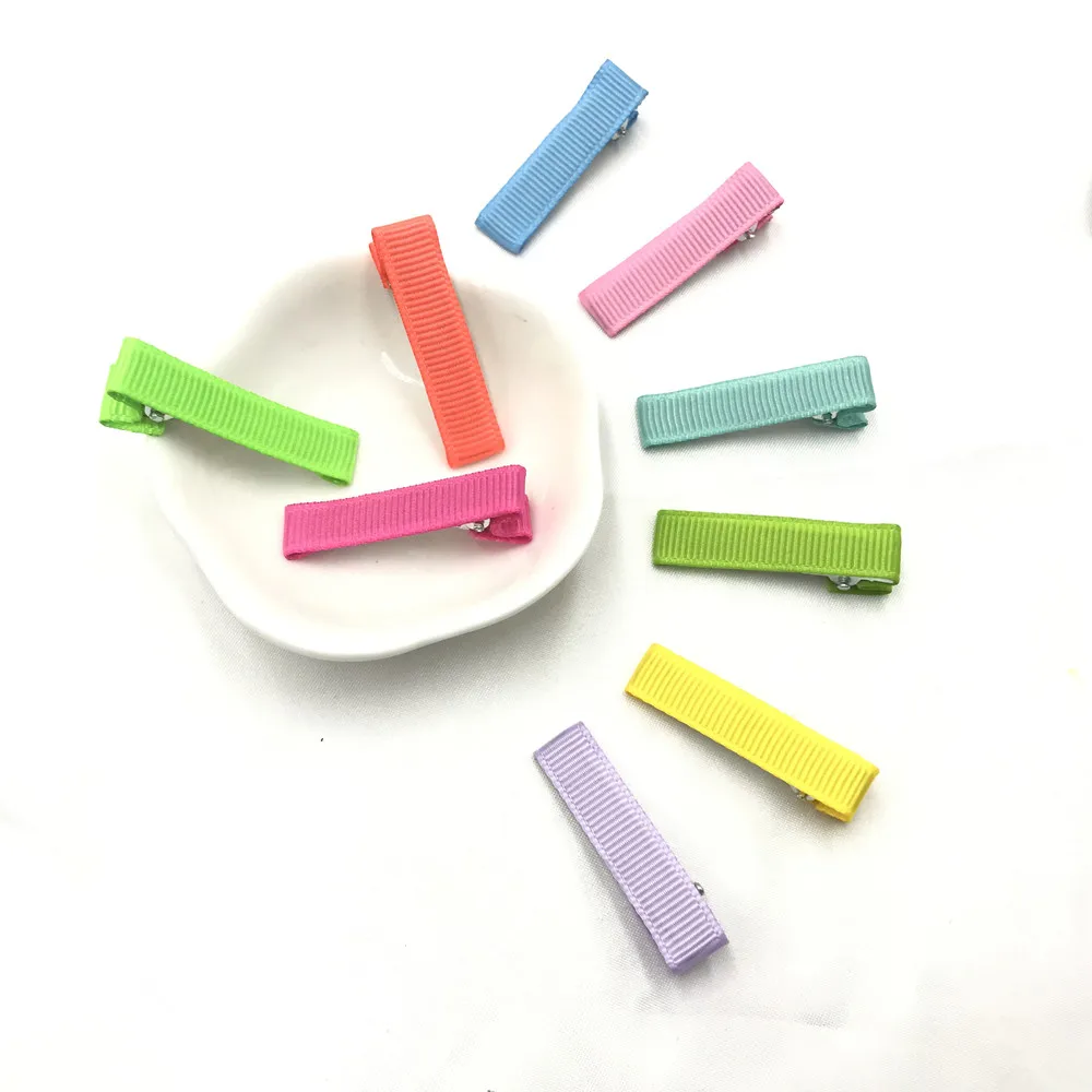 100pcs 20 Colors 40mm Prong Duckbill clip Hair Clip Kids Grosgrain Ribbon Covered Hairpin Barrettes DIY Hair Accessories