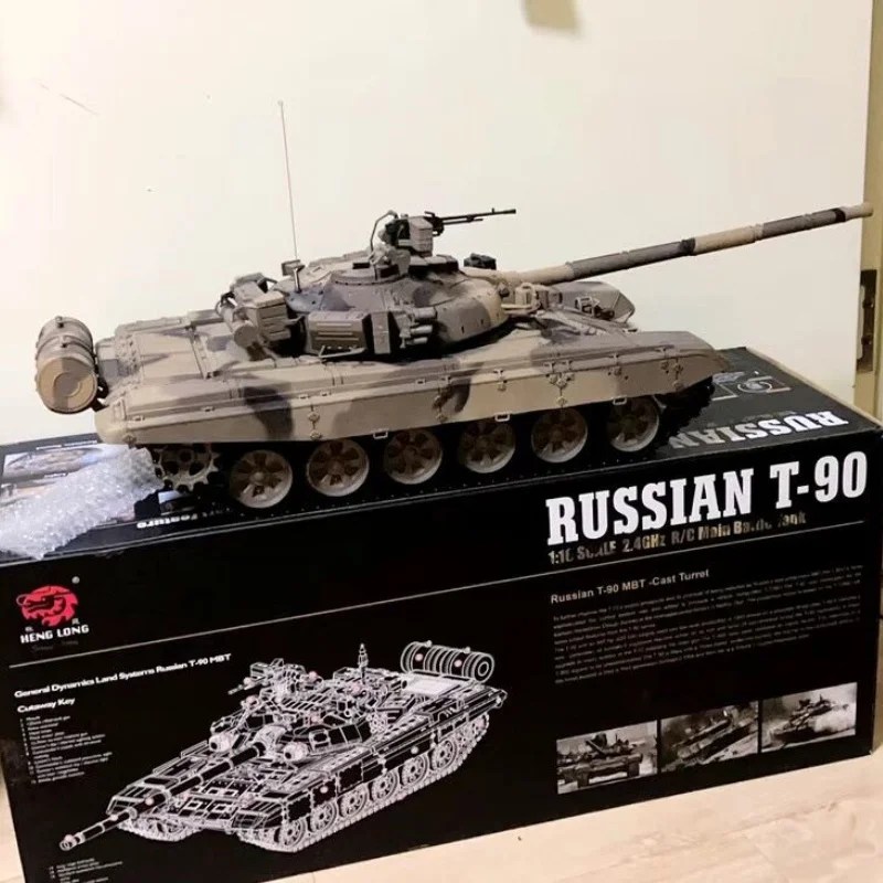 New Rc Tank Henlong Russian T90 Main Battle Tank Track Can Fire Smoke Tank Simulation Tank Model Toy Children'S Birthday Gift