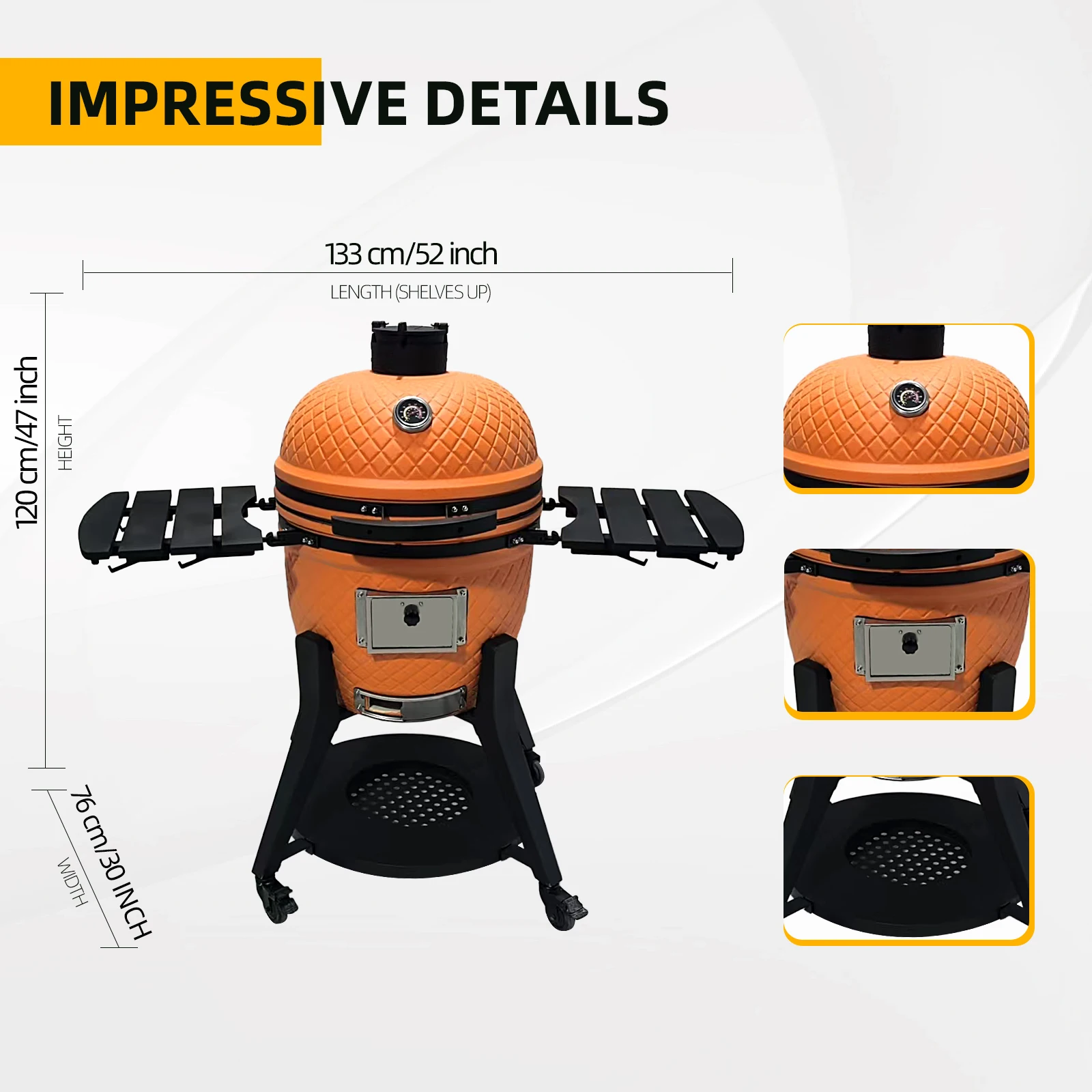 New Arrival 22-inch Diamond Shape Ceramic Kamado Grill with Upgraded Stand