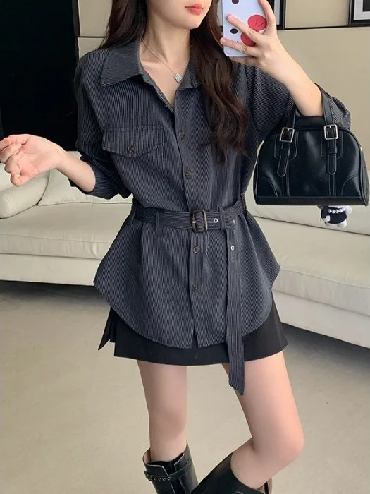 

Retro plus Size Women's Shirt Korean Style Slimming Collar Spring New Arrival Long Sleeve Casual Fashion Outerwear