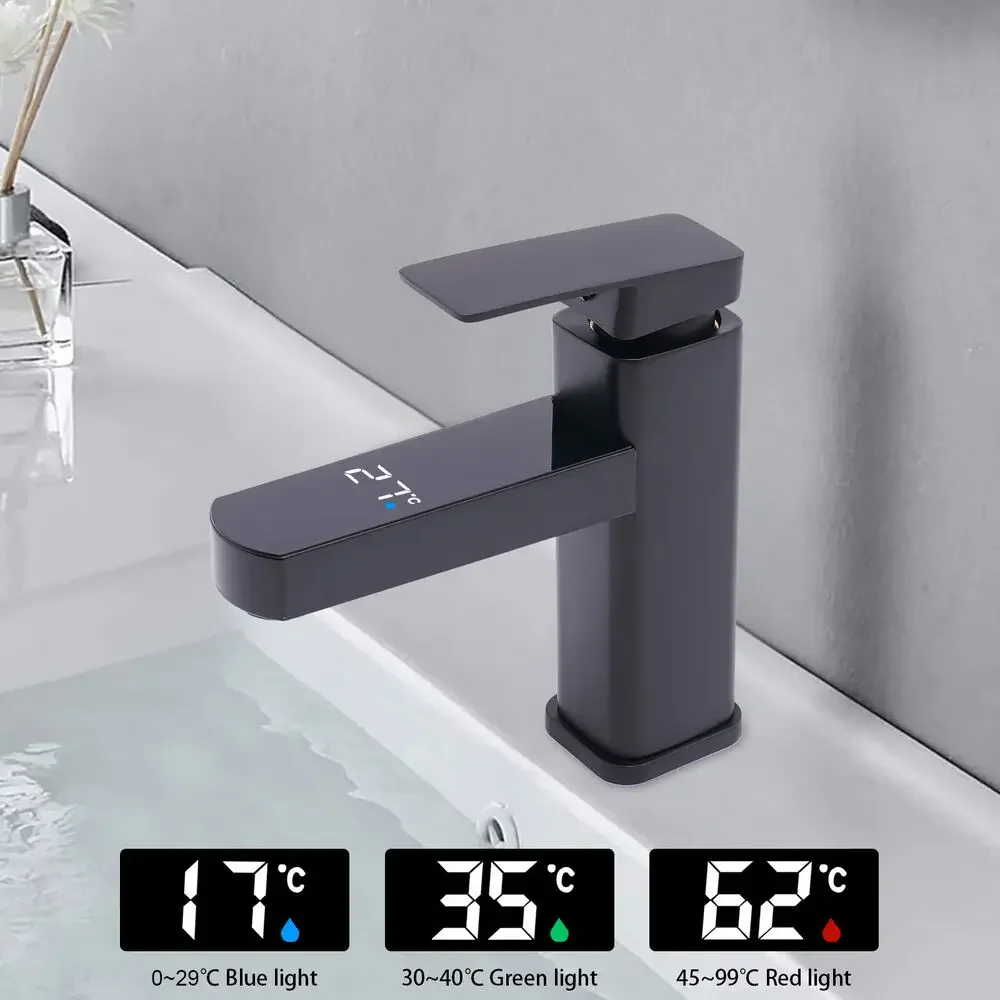 

LED Basin Mixer Black Water Tap Bathroom Washbasin Mixer Tap Single Lever