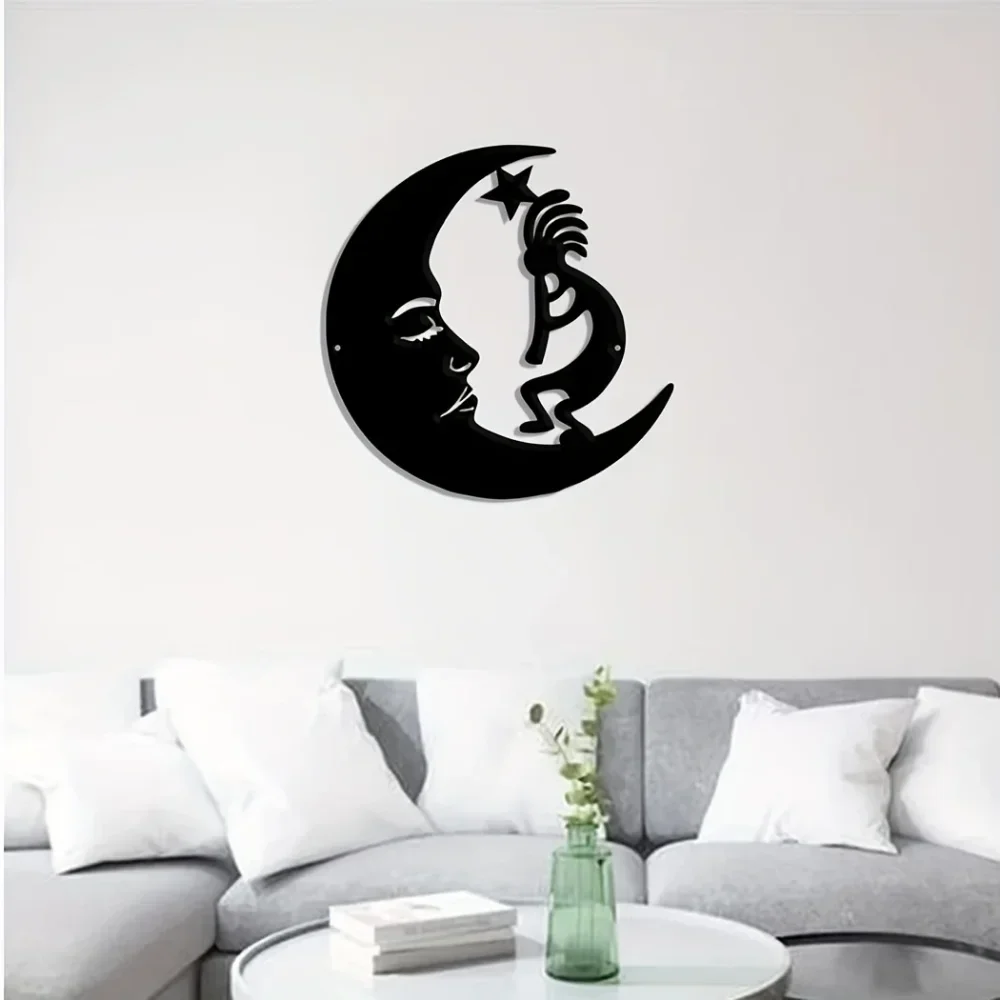 Moon & Kokopelli Metal Wall Art – Steel Outdoor Decor, Unique Metal Sign for Home, Garden, and Patio Decoration