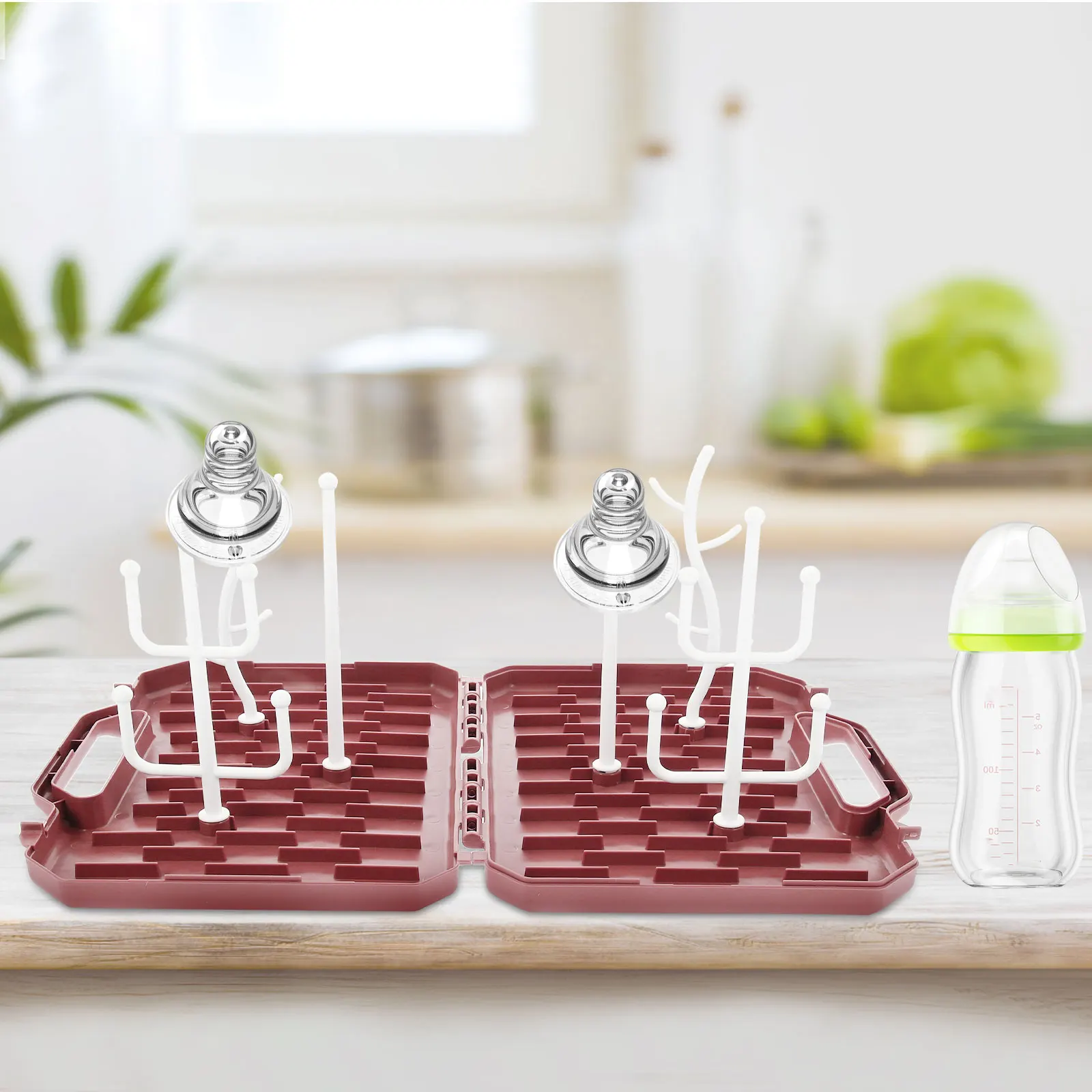 

Baby Bottle Drying Rack Pink Portable Holder for Pacifiers Bottles Pumps Cups Detachable Branches Easy Cleaning Trays Water