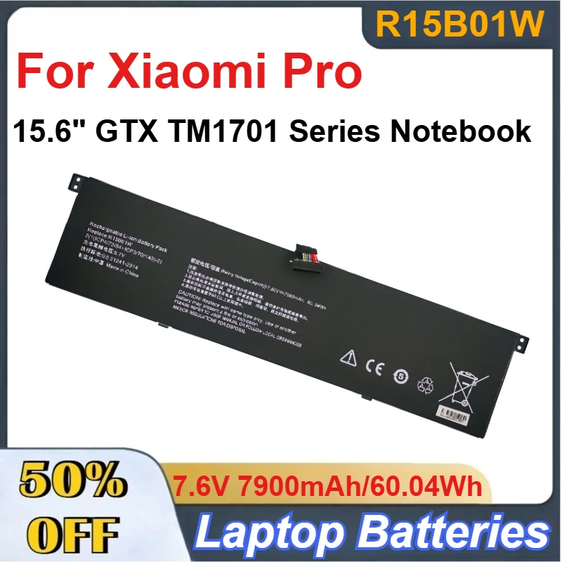 

R15B01W 7.6V 7900mAh/60.04Wh Rechargeable Li-ion Battery Pack for Xiaomi Pro 15.6" GTX TM1701 Series Notebook Laptop Batteries