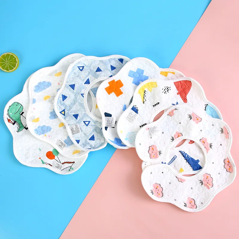 1pc Baby Feeding Bibs 3 Layers Cotton Petal Infants Saliva Towel Summer Newborn Toddler Soft Burp Cloth Kid Bib 360 Degree