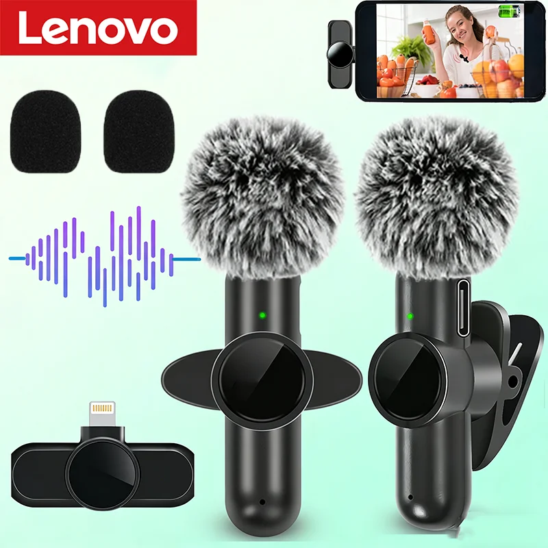 Micrófono Lavalier Inalámbrico Lenovo 2.4G con Cancelación de Ruido para Grabación de Audio y Video para iPhone/iPad/Android/Samsung, Micrófono para Juegos en Vivo
