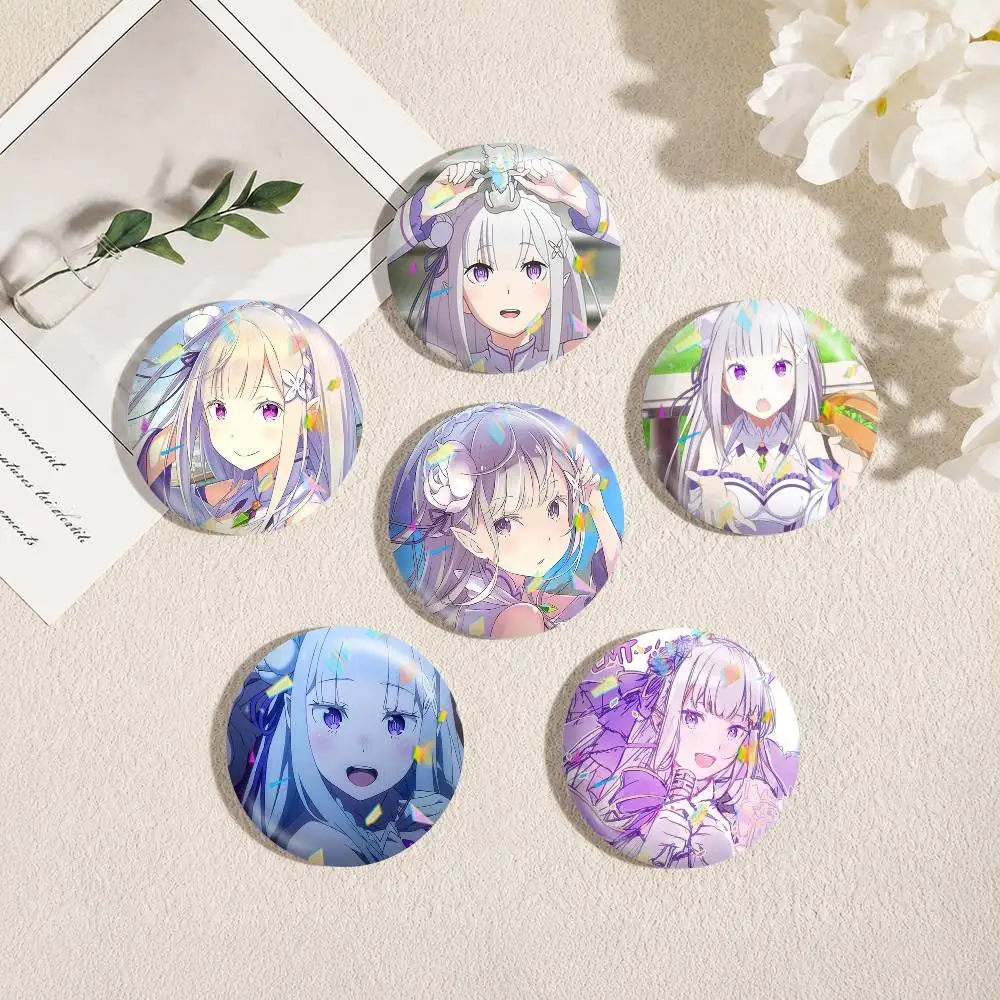 Anime Re Zero E-Emilia 25mm 32mm 44mm 58mm 75mm Brooches Badges Pins for Accessories Gift
