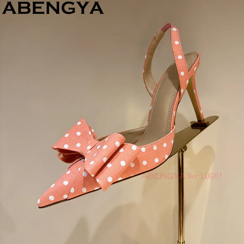 

Женские летние туфли для вечеринок на высоком каблуке с острым носком и красивым бантом, балетки на высоком каблуке с открытой пяткой, Sandalias mujer ﻿