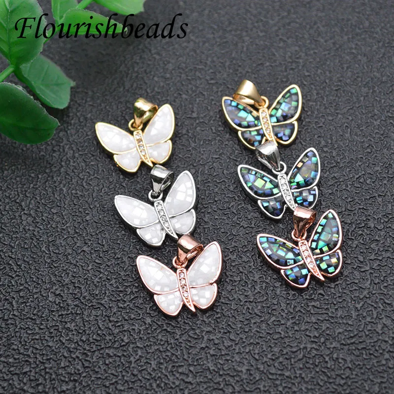 

Colorful Natural Shell Butterfly Charms CZ Beads Paved Pendant DIY Handmade Jewelry Making Necklaces Accessories Wholesale
