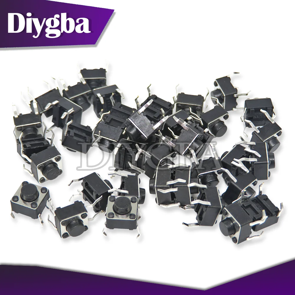 100PCS/lot button Touch switch 6*6*5 keys button DIP 4pin 6*6*5mm Light touch switch DIP4 /OFF Touch 6x6x5 diygba