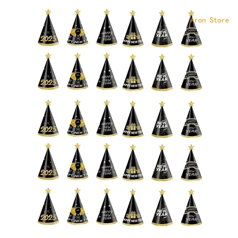 

30 Pieces Stylish 2025 New Year Eve Party Hats Decorations Child Paper Photography Props Festival Headwears Accessories H3CF