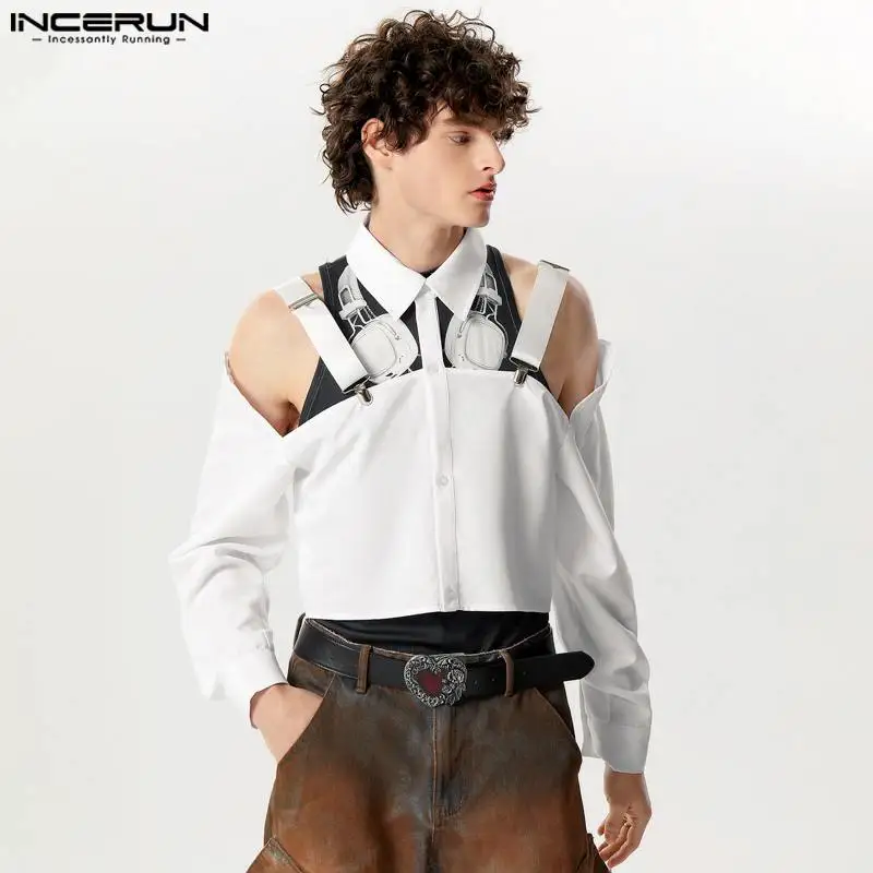 INCERUN-Camisa de manga larga con botones para hombre, Tops cortos sexys de Color sólido, ropa de calle informal a la moda, 2024