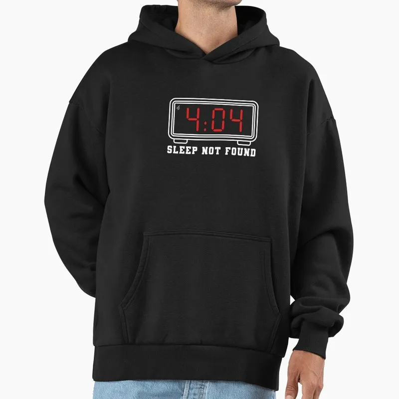 404 Sleep Not Found Graphic Hoodie Black Fleece Sweatshirt for Programmer Software Engineers Geek IT Developer Fan Gift Hooded