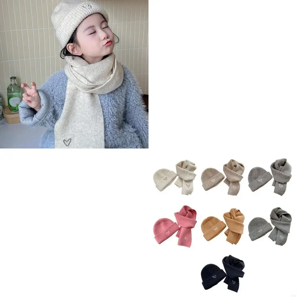 

Children's Knitted Hat and Scarf Set with Heart Embroidery for Cold Weather Use 4XBC