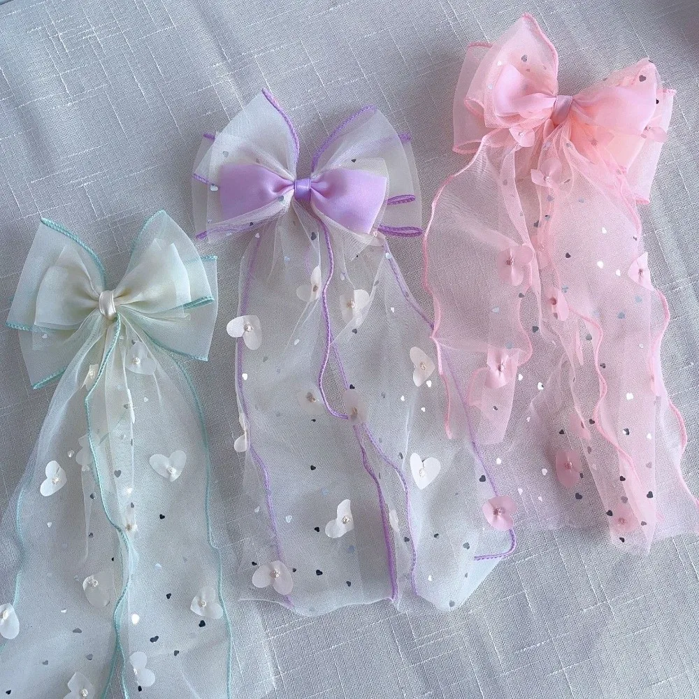 جديد شبكة مشبك شعر القوس الشريط الطويل نسج ذيل حصان أعلى كليب إكسسوارات الشعر #2