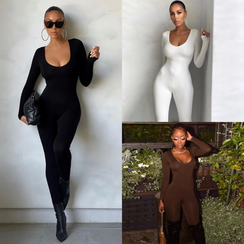 

Women 2025 Autumn Winter Long Sleeve Bodycon Streetwear Jumpsuit Overall One Piece Outfit Wholesale Items for Business