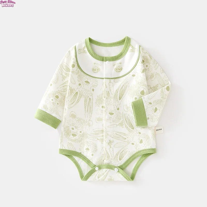 

Newborn Infant Clothes for Baby Girl Cotton Butterfly Tied Onesie 0-12M Baby Boys Animal Print Long Sleeve Triangle Bodysuit