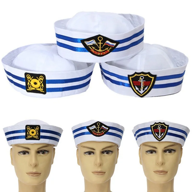 Sailors Captain White Hat Navy Marine Cap Anchor Sea Boating Men Women Party Cosplay Festival Hats