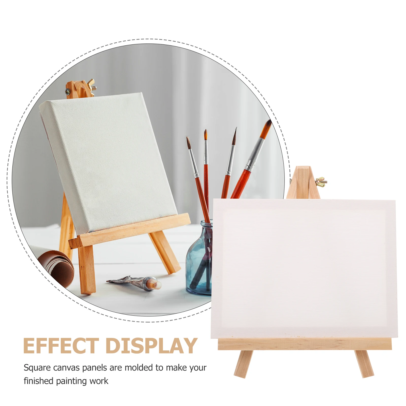 

4Sets Mini Canvas Easel Set Wooden Stand for Oil Watercolor Painting DIY Art Craft Creative Drawing Board with Safe Round
