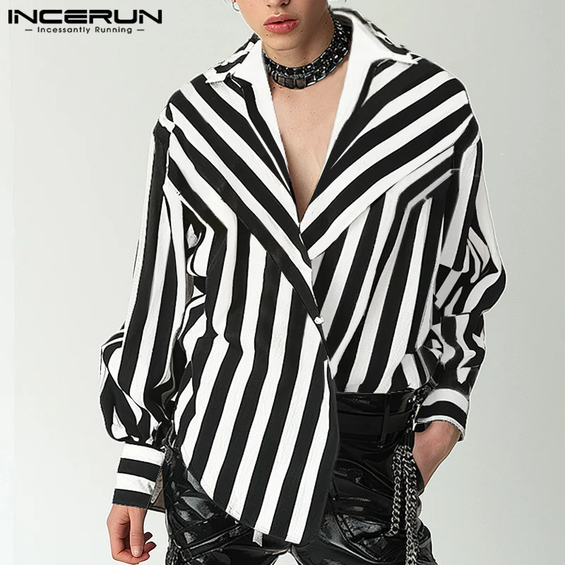 INCERUN Men\'s Striped Shirt Lapel Long Sleeve Streetwear 2024 Loose Button Casual Male Shirts Korean Fashion Men Clothing S-5XL