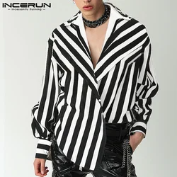 INCERUN Men's Striped Shirt Lapel Long Sleeve Streetwear 2024 Loose Button Casual Male Shirts Korean Fashion Men Clothing S-5XL