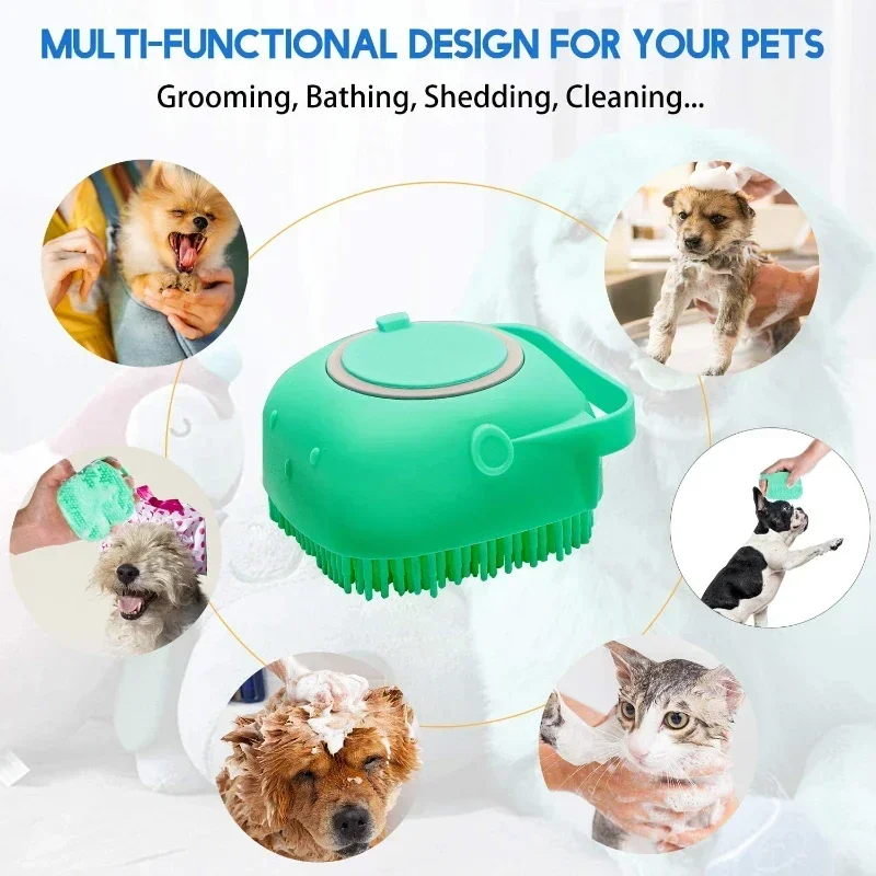 Pet Dog Shampoo Brush 2.7oz 80ml Cat Massage Comb Grooming Scrubber  for Bathing Short Hair Soft Silicone Rubber image 5