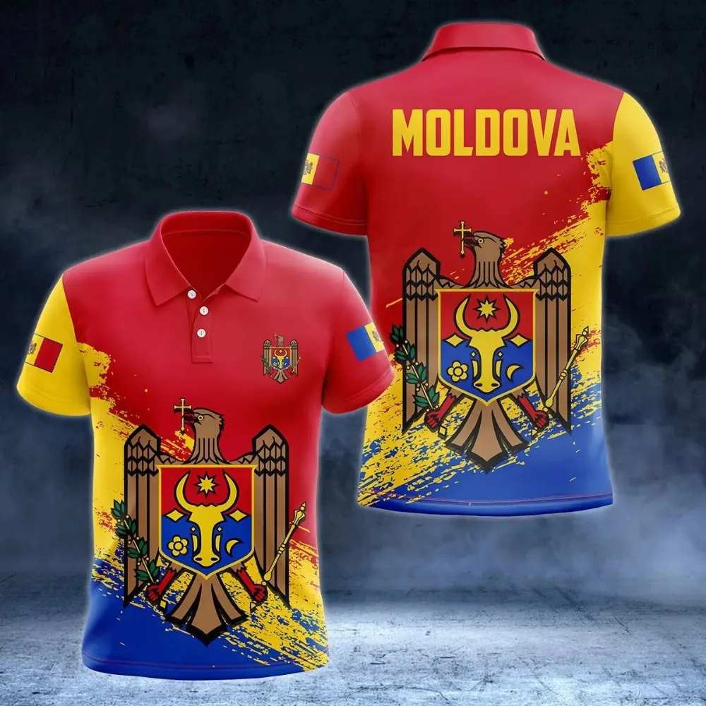 

New Moldova National Flag Graphic Polo Shirt Moldova National Emblem Men's Tops National Day Gifts High Quality Clothing